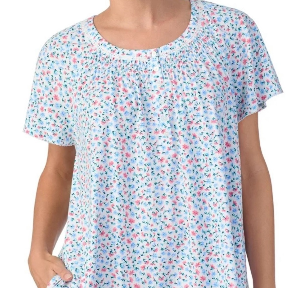 Aria Women's 100% Cotton Raglan Sleeve Smocked Neck Sleepwear 40" Gown XL 16-18